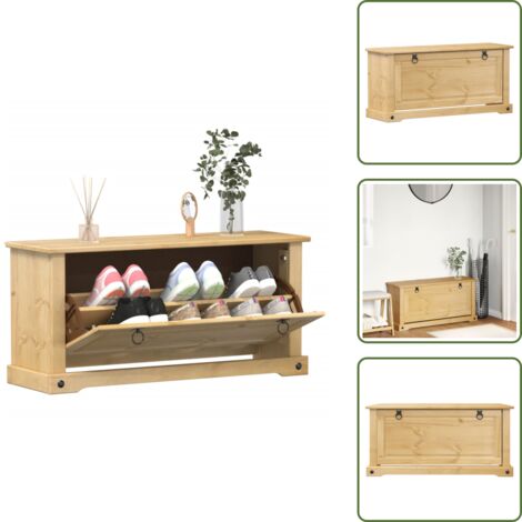 The Living Store Scarpiera Corona 99x32x47 cm in Legno Massello di Pino - Scarpiera in pino