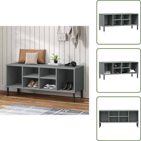 The Living Store Scarpiera Gambe Metallo Grigio 106x35x45cm Legno Massello OSLO - Scarpiera per scarpe