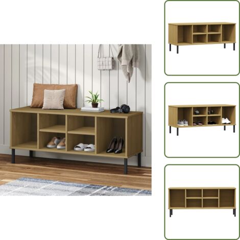 The Living Store Scarpiera Gambe Metallo Marrone 106x35x45cm Legno Massello OSLO - Scarpiera per scarpe