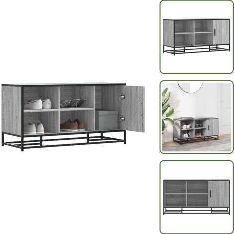 The Living Store Scarpiera Grigia Sonoma 100x40x53,5 cm in Truciolato e Metallo - Scarpiera in truciolato