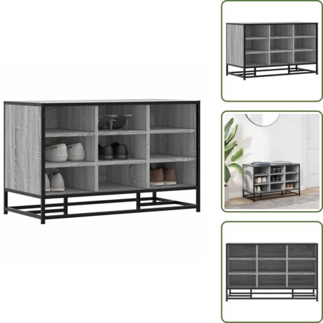 The Living Store Scarpiera Grigia Sonoma 84x40x53,5 cm Truciolato e Metallo - Scarpiera in truciolato
