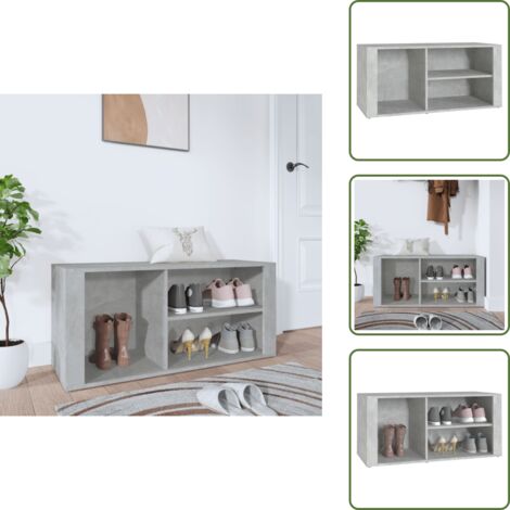 The Living Store Scarpiera Grigio Cemento 100x35x45 cm in Legno Multistrato - Scarpiera da ingresso