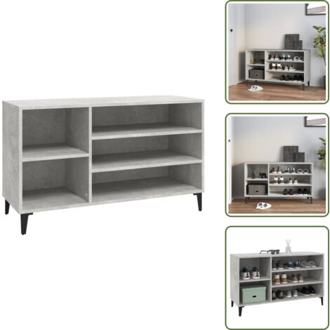 The Living Store Scarpiera Grigio Cemento 102x36x60 cm in Legno Multistrato - Scarpiera da ingresso