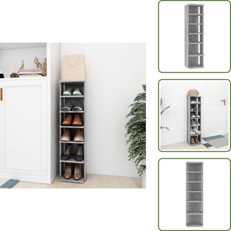The Living Store Scarpiera Grigio Cemento 27,5x27x102 cm in Legno Multistrato - Scarpiera grigio cemento