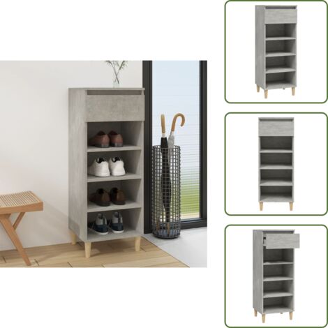 The Living Store Scarpiera Grigio Cemento 40x36x105 cm in Legno Multistrato - Scarpiera grigio cemento
