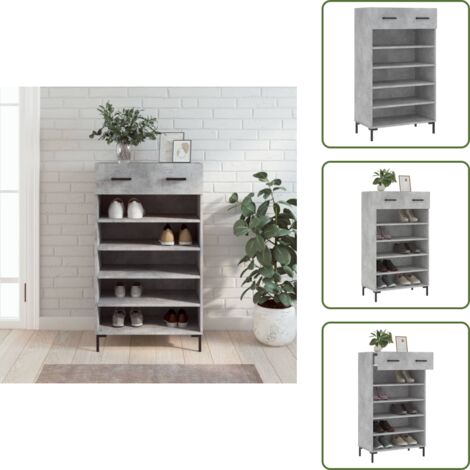 The Living Store Scarpiera Grigio Cemento 60x35x105 cm in Legno Multistrato - Scarpiera grigio cemento