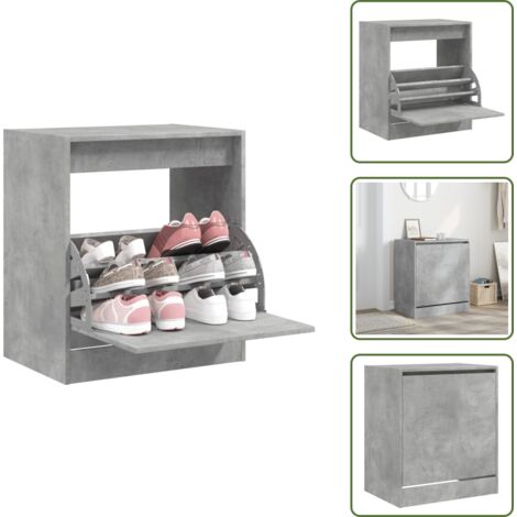The Living Store Scarpiera Grigio Cemento 60x42x69 cm in Legno Multistrato - Scarpiera grigio cemento