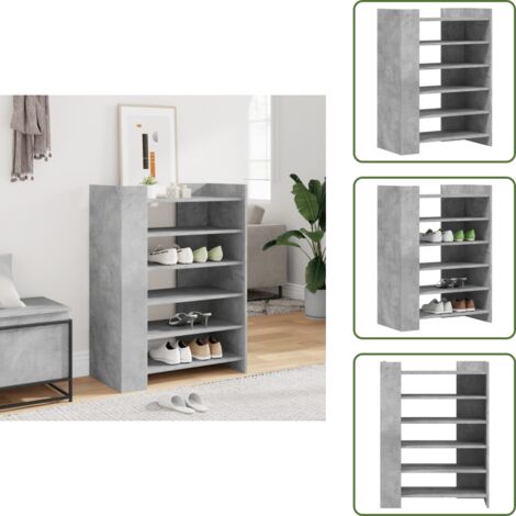 The Living Store Scarpiera Grigio Cemento 74,5x37,5x100 cm in Legno Multistrato - Scarpiera grigio cemento