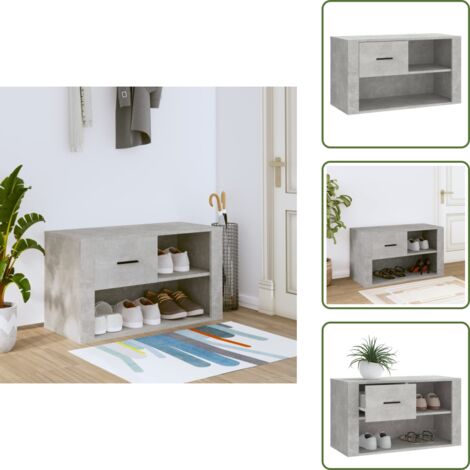 The Living Store Scarpiera Grigio Cemento 80x35x45 cm in Legno Multistrato - Scarpiera da ingresso