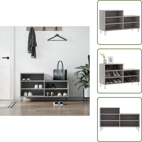 The Living Store Scarpiera Grigio Sonoma 102x36x60 cm in Legno Multistrato - Scarpiera grigio sonoma