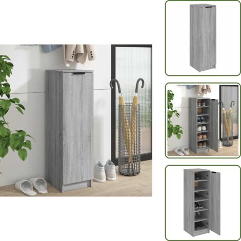 The Living Store Scarpiera Grigio Sonoma 30x35x100 cm in Legno Multistrato - Scarpiera grigio sonoma