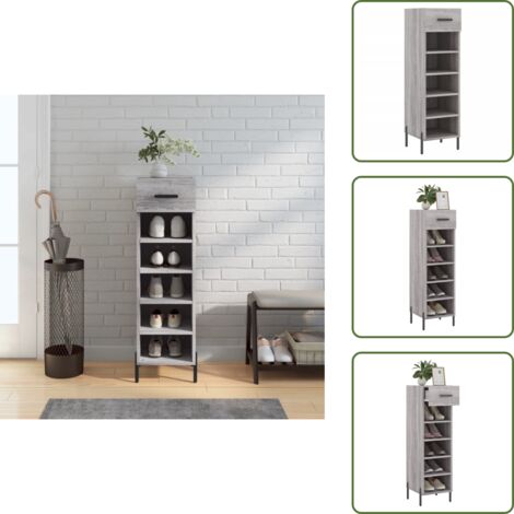 The Living Store Scarpiera Grigio Sonoma 30x35x105 cm in Legno Multistrato - Scarpiera grigio sonoma