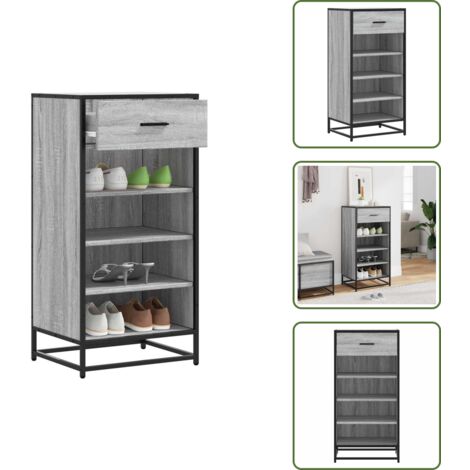 The Living Store Scarpiera Grigio Sonoma 48x38x97,5 cm in Legno Multistrato - Scarpiera grigio sonoma