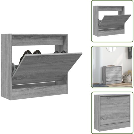 The Living Store Scarpiera Grigio Sonoma 60x21x57 cm in Legno Multistrato - Scarpiera per ingresso