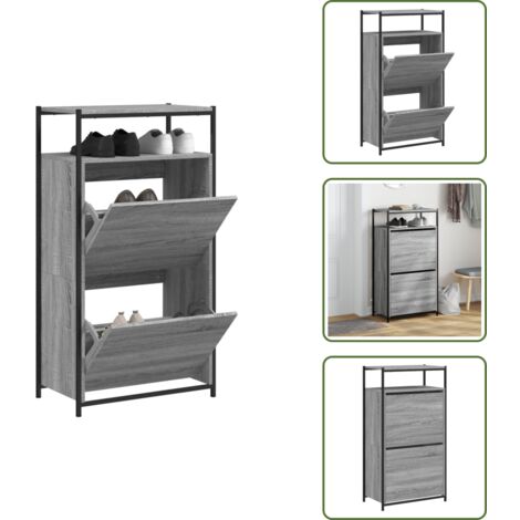 The Living Store Scarpiera Grigio Sonoma 60x34x112 cm in Legno Multistrato - Scarpiera da interno