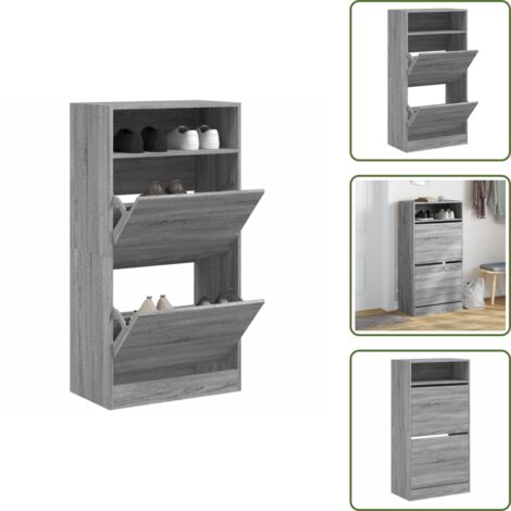 The Living Store Scarpiera Grigio Sonoma 60x34x116 cm in Legno Multistrato - Scarpiera da interno