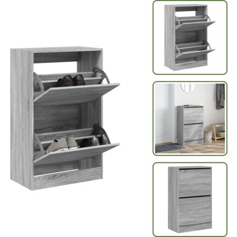 The Living Store Scarpiera Grigio Sonoma 60x34x96,5 cm in Legno Multistrato - Scarpiera da interno