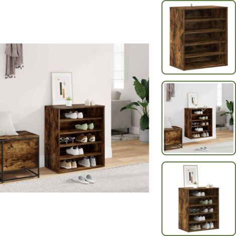 The Living Store Scarpiera Grigio Sonoma 60x35x70 cm in Legno Multistrato - Scarpiera da camera da letto