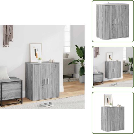 The Living Store Scarpiera Grigio Sonoma 60x35x70 cm in Legno Multistrato - Scarpiera da camera da letto