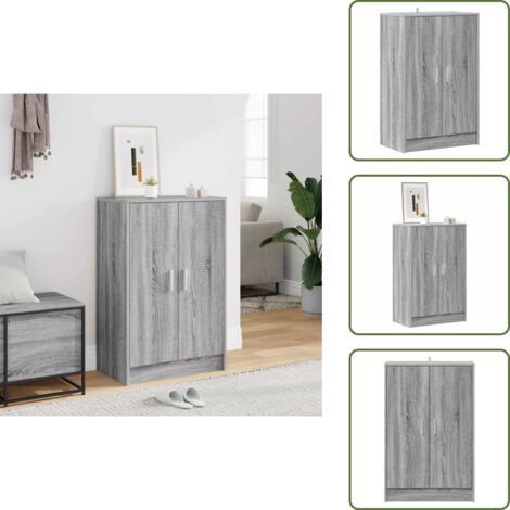 The Living Store Scarpiera Grigio Sonoma 60x35x92 cm in Legno Multistrato - Scarpiera da camera da letto
