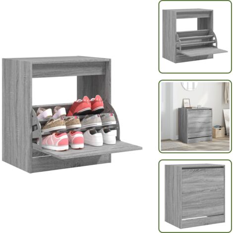 The Living Store Scarpiera Grigio Sonoma 60x42x69 cm in Legno Multistrato - Scarpiera da interno