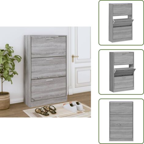 The Living Store Scarpiera Grigio Sonoma 63x24x103 cm in Legno Multistrato - Scarpiera moderna