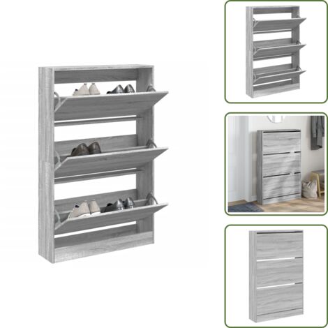 The Living Store Scarpiera Grigio Sonoma 80x21x125,5 cm in Legno Multistrato - Scarpiera da interno