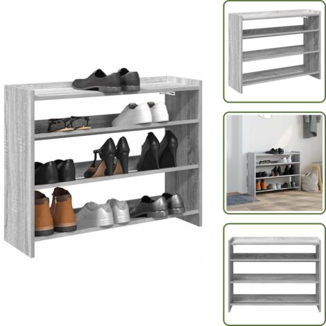 The Living Store Scarpiera Grigio Sonoma 80x25x62 cm in Legno Multistrato - Scarpiera grigio sonoma