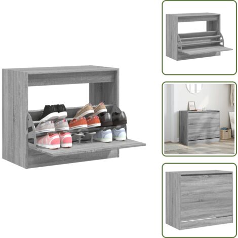 The Living Store Scarpiera Grigio Sonoma 80x42x69 cm in Legno Multistrato - Scarpiera grigio