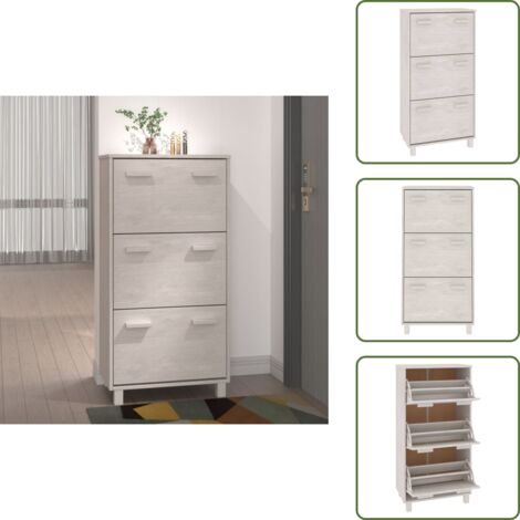 The Living Store Scarpiera HAMAR Bianca 59,5x35x117 cm in Legno Massello di Pino - Scarpiera per casa