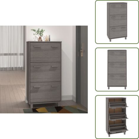 The Living Store Scarpiera HAMAR Grigio Chiaro 59,5x35x117 cm in Legno di Pino - Scarpiera per casa