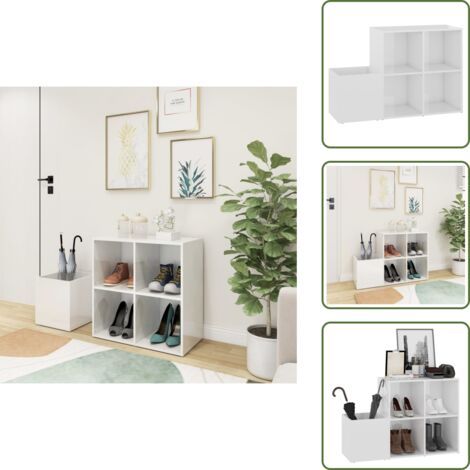 The Living Store Scarpiera Ingresso Bianco Lucido 105x35,5x70 Legno Multistrato - Scarpiera da ingresso