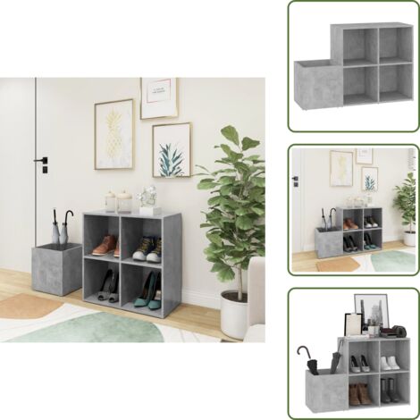 The Living Store Scarpiera Ingresso Grigio Cemento 105x35,5x70 Legno Multistrato - Scarpiera da ingresso