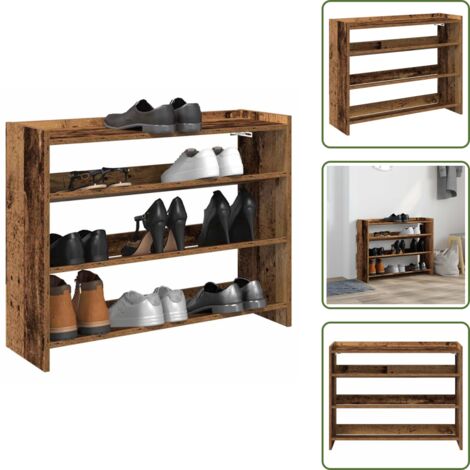 The Living Store Scarpiera Legno Antico 80x25x62 cm in Legno Multistrato - Scarpiera antica