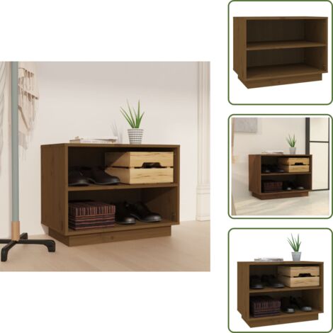 The Living Store Scarpiera Marrone Ambra 60x34x45 cm in Legno Massello di Pino - Scarpiera marrone ambra