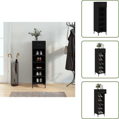 The Living Store Scarpiera Nera 30x35x105 cm in Legno Multistrato - Scarpiera nera