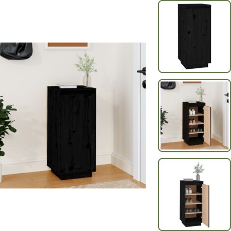The Living Store Scarpiera Nera 35x35x80 cm in Legno Massello di Pino - Scarpiera nera