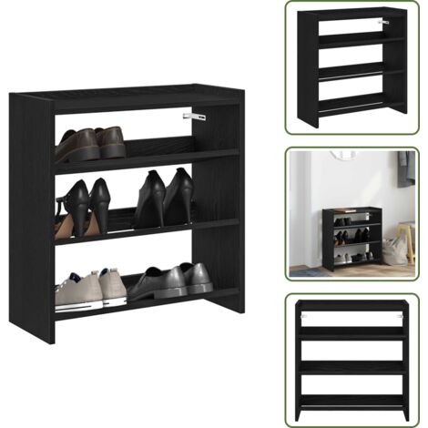 The Living Store Scarpiera Nera 60x25x62 cm in Legno Multistrato - Scarpiera nera