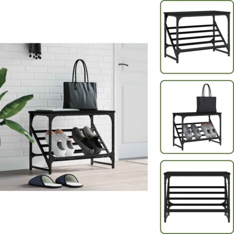 The Living Store Scarpiera Nera 60x30x45 cm in Legno Multistrato - Scarpiera in legno