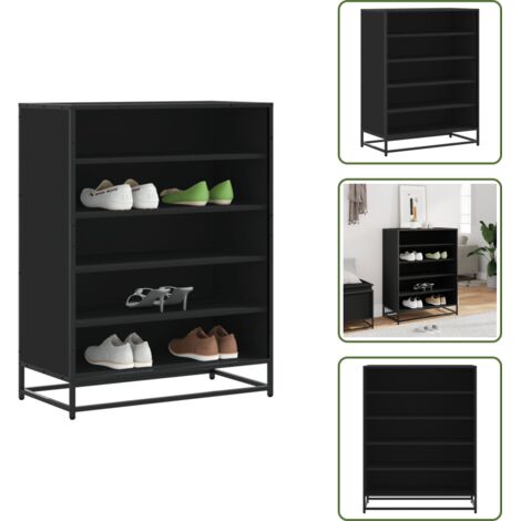 The Living Store Scarpiera Nera 75x38x97,5 cm in Truciolato e Metallo - Scarpiera nera