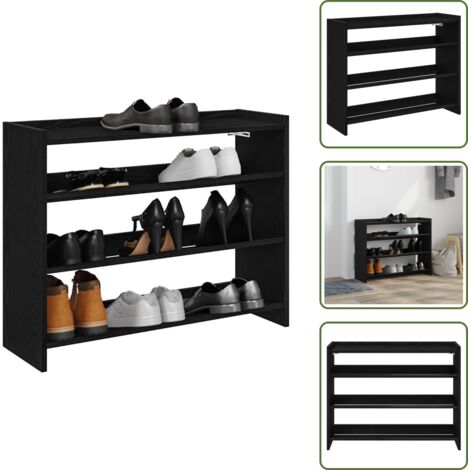 The Living Store Scarpiera Nera 80x25x62 cm in Legno Multistrato - Scarpiera nera