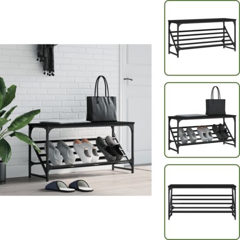 The Living Store Scarpiera Nera 90x30x45 cm in Legno Multistrato - Scarpiera da ingresso