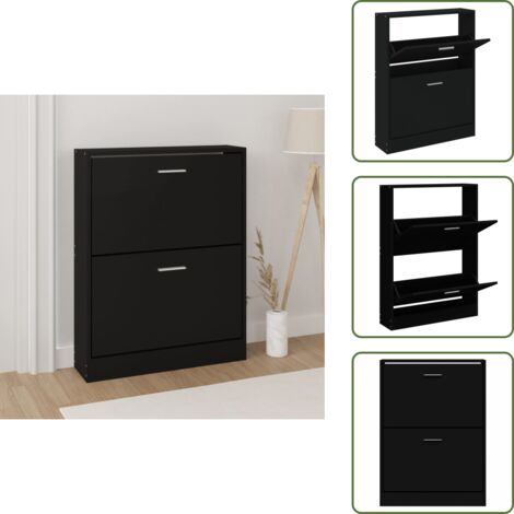 The Living Store Scarpiera Nero 59x17x81 cm in Legno Multistrato - Scarpiera moderna