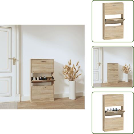 The Living Store Scarpiera Rovere 59x17x108 cm in Legno Multistrato - Scarpiera con cassetti