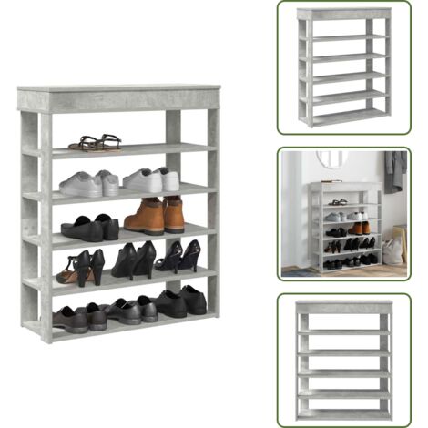 The Living Store Scarpiera Rovere Cemento 80x30x98 cm in Legno Multistrato - Scarpiera cemento