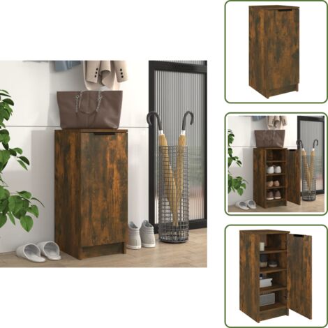The Living Store Scarpiera Rovere Fumo 30x35x70 cm in Legno Multistrato - Scarpiera per casa