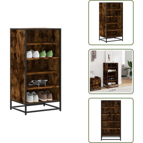 The Living Store Scarpiera Rovere Fumo 48x38x97,5 cm in Legno Multistrato - Scarpiera con mensole