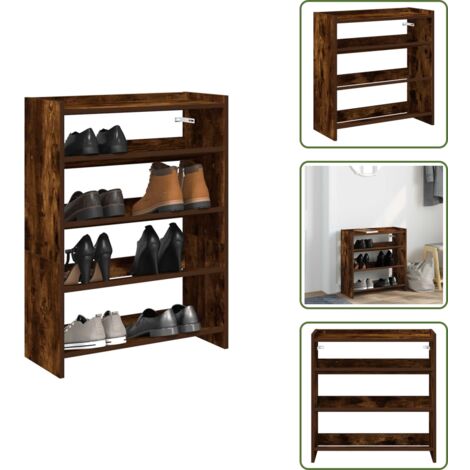 The Living Store Scarpiera Rovere Fumo 60x25x62 cm in Legno Multistrato - Scarpiera in truciolato