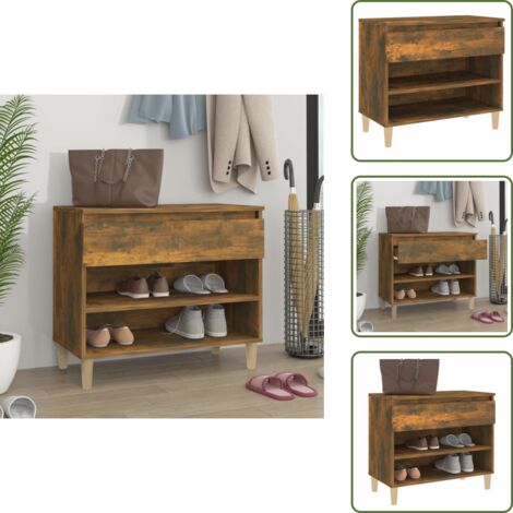 The Living Store Scarpiera Rovere Fumo 70x36x60 cm in Legno Multistrato - Scarpiera per ingresso
