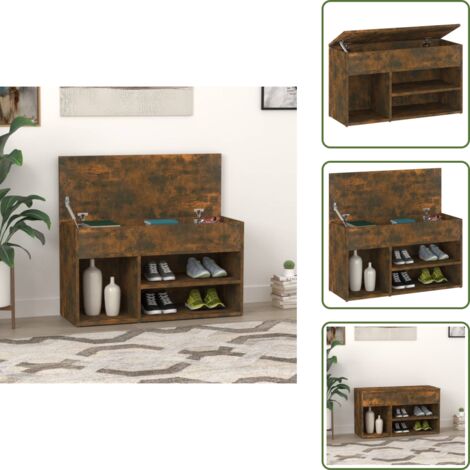 The Living Store Scarpiera Rovere Fumo 80x30x45 cm in Legno Multistrato - Scarpiera Rovere Fumo